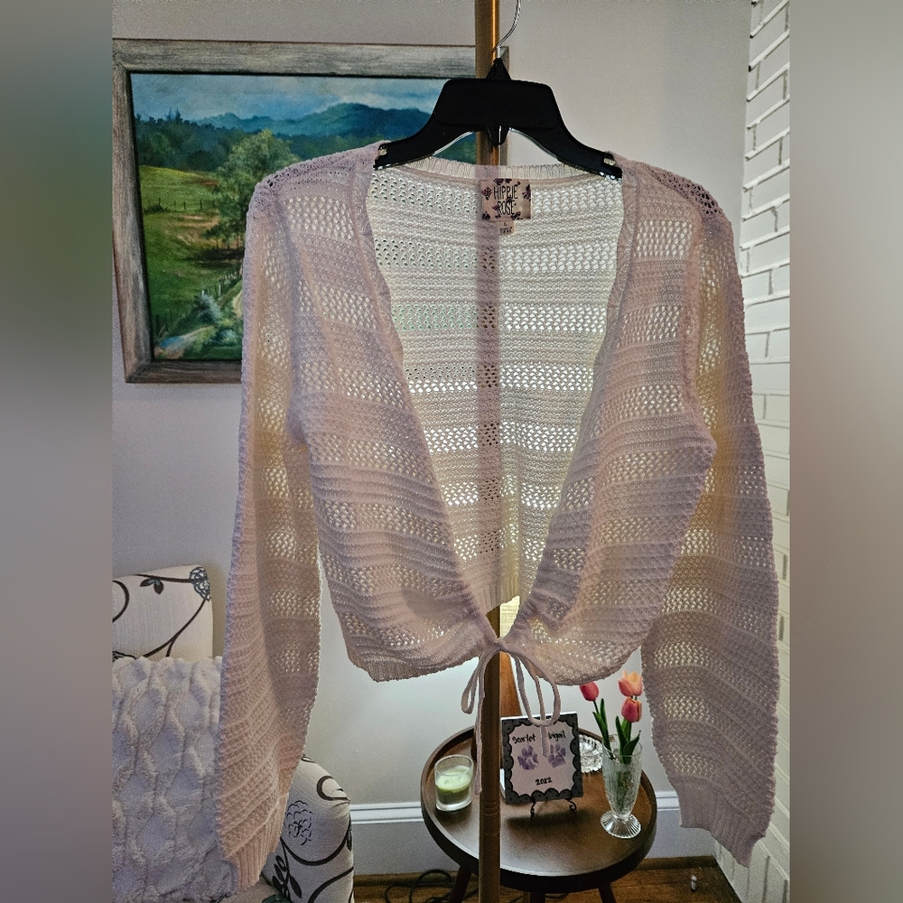 Hippie Rose White Knit Sweater Sz Lg